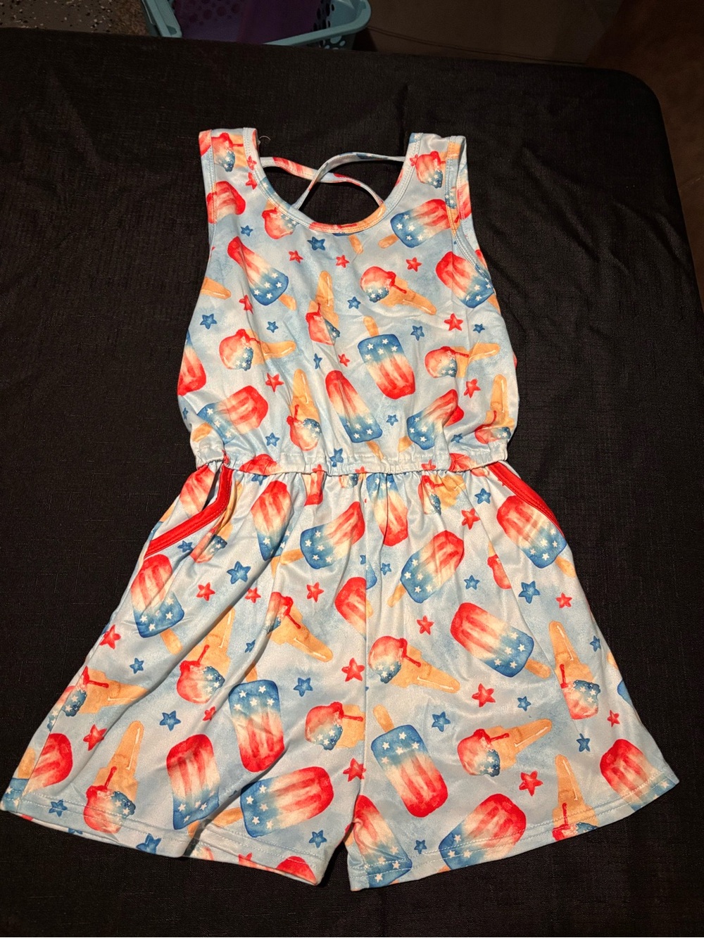 Girls' Red & Blue Popsicle Sleeveless Romper